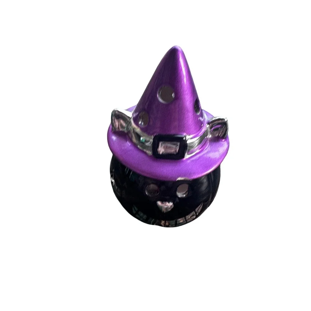 Halloween Black Cat Pumpkin Light Up Figurine Purple Witch Hat Decor